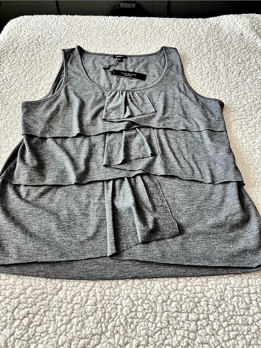 Talbots Layered Ruffle Tank Top in Gray XL NWT 100% cotton